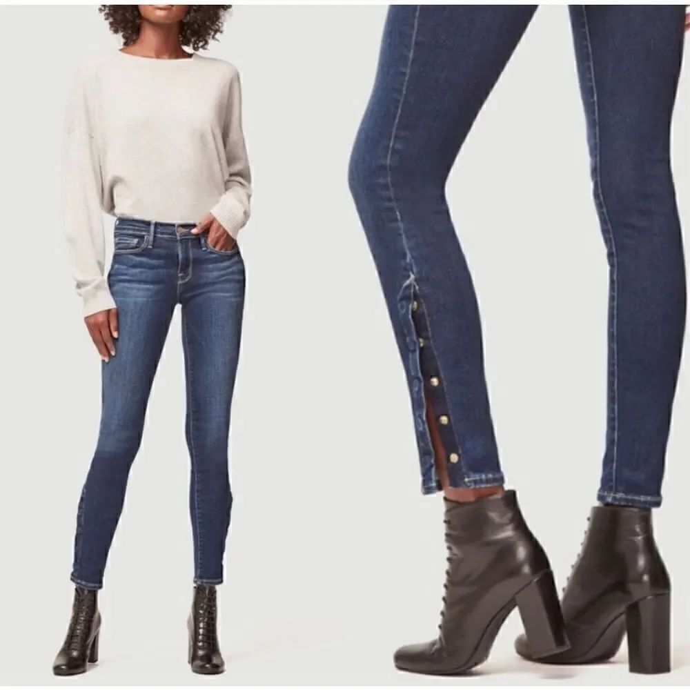 FRAME LE SKINNY DE JEANNE SNAP AWAY JEANS MARTHA WASH SZ 24 READ DESCRIPTION